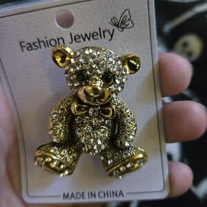 Gold and Silver Teddy Bear Brooch